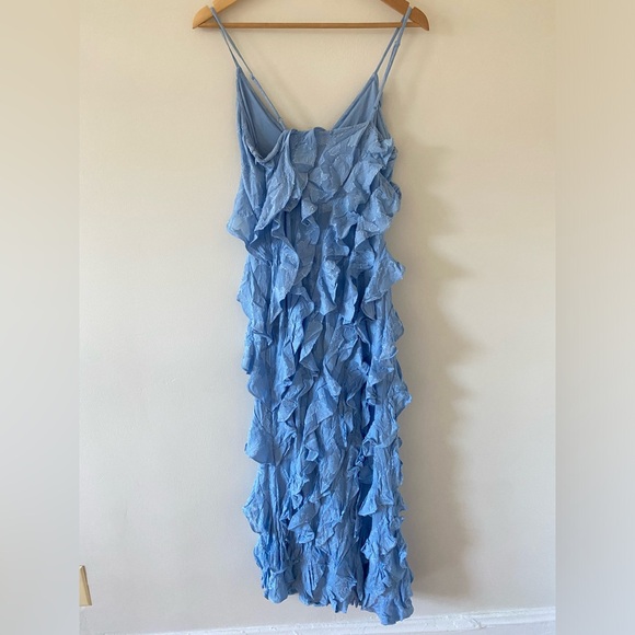 NWT Anthropologie BHLDN Jia Printed Bias-Cut Ruffled V-Neck Gown Maxi Blue Sz 4 - Picture 5 of 7